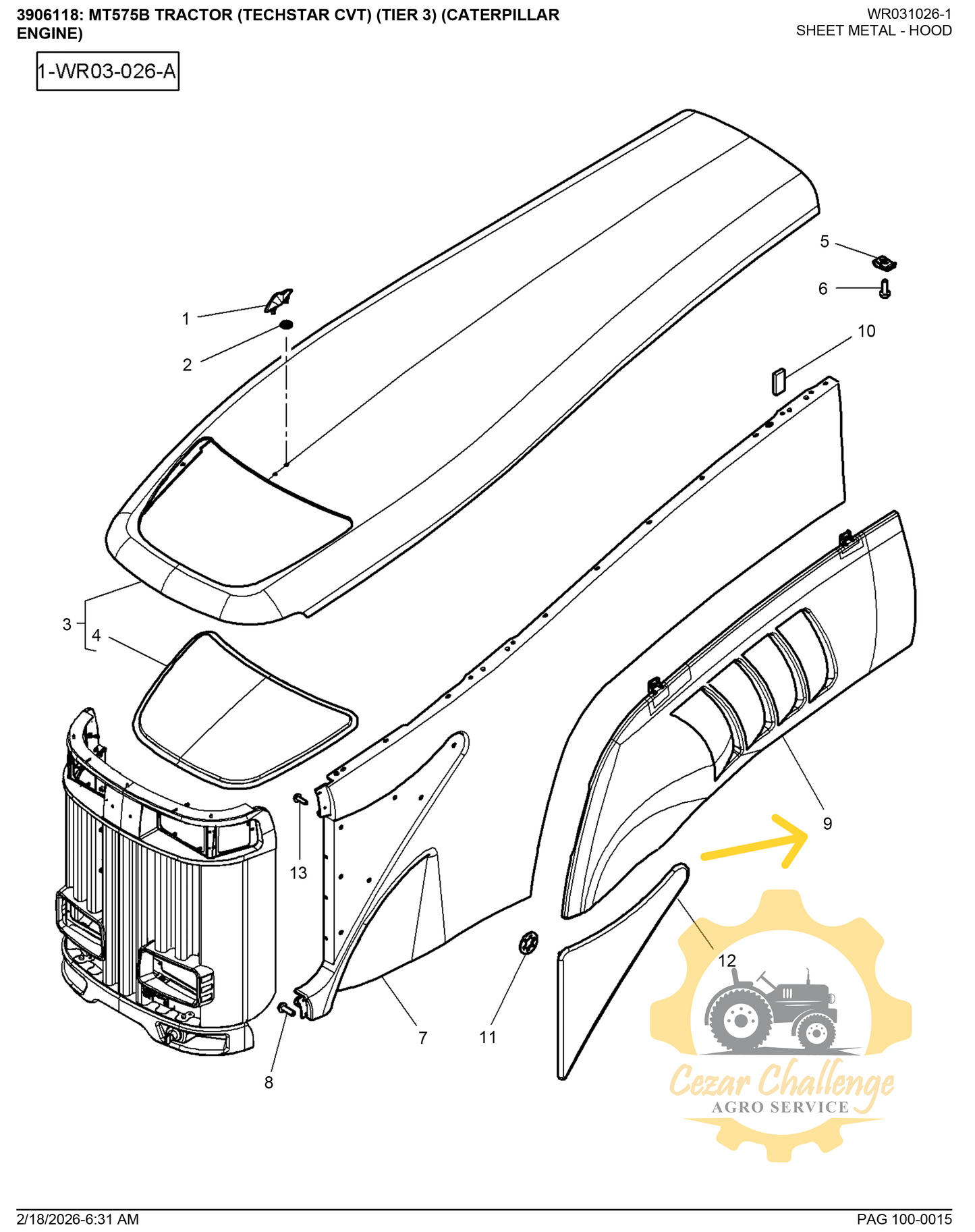 Capota lateral dreapta tractor AGCO 4285909M4 Challenger MT575B