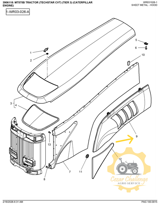 Capota lateral dreapta tractor AGCO 4285909M4 Challenger MT575B
